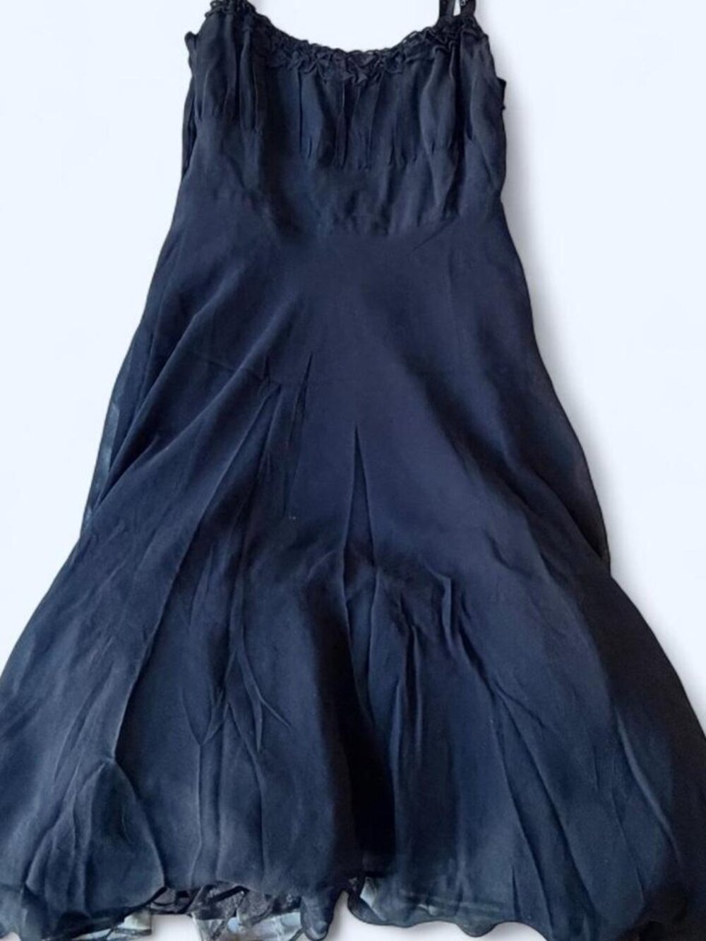 Vintage Anthropologie Odille Black Silk Embellished Midi Dress Size 6